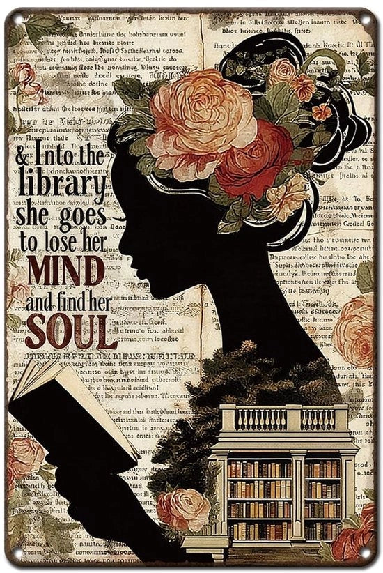 Decorazione per Parete Retro - Pannello di Acciaio con Lettura di Libro - Decorazione per Parete per Biblioteca - Decorazione per Parete per Giardino - Decorazione per Parete all'Aperto - Dimensioni 30 x 20 cm - Pannello per Parete