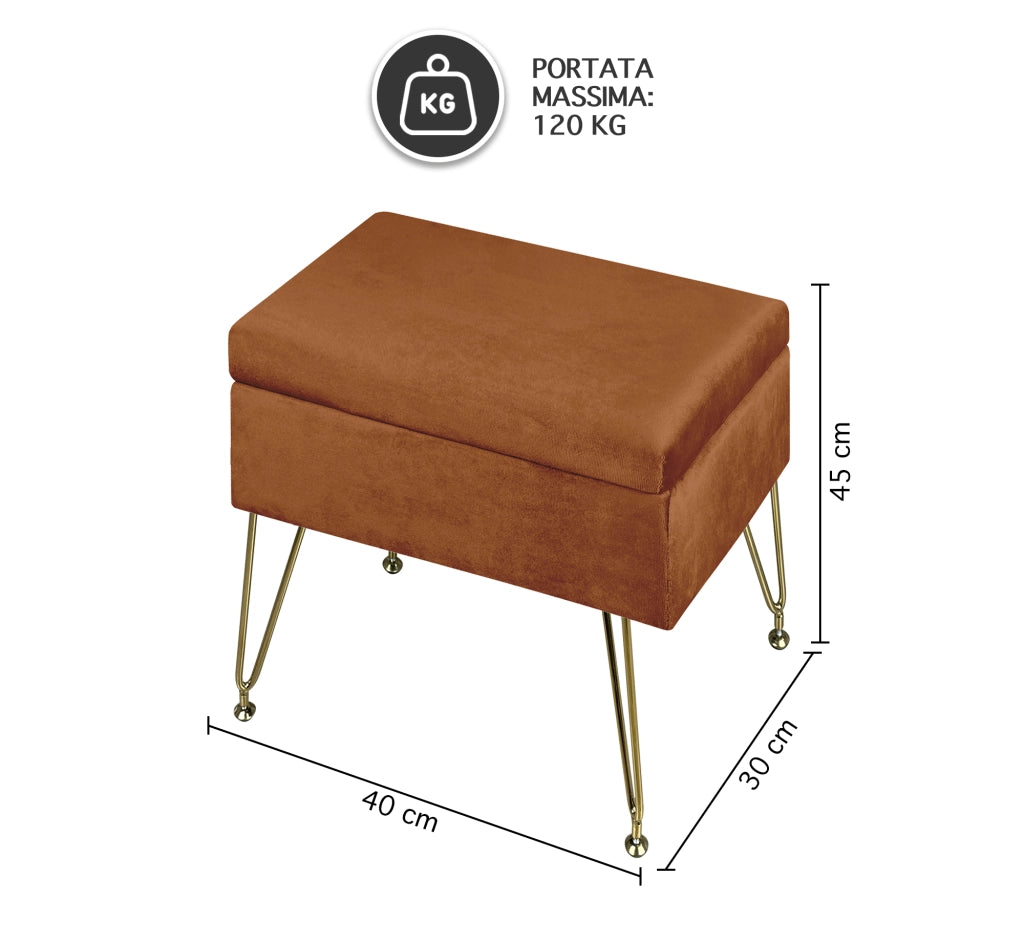 Pouf Panca Imbottita Divanetto In Velluto Contenitore PortaOggetti Panca Sgabello A Pie Di Letto Con Gambe In Metallo Dorato Cassapanca Scarpiera Ingresso Legno Massello Panchina  - Ruggine