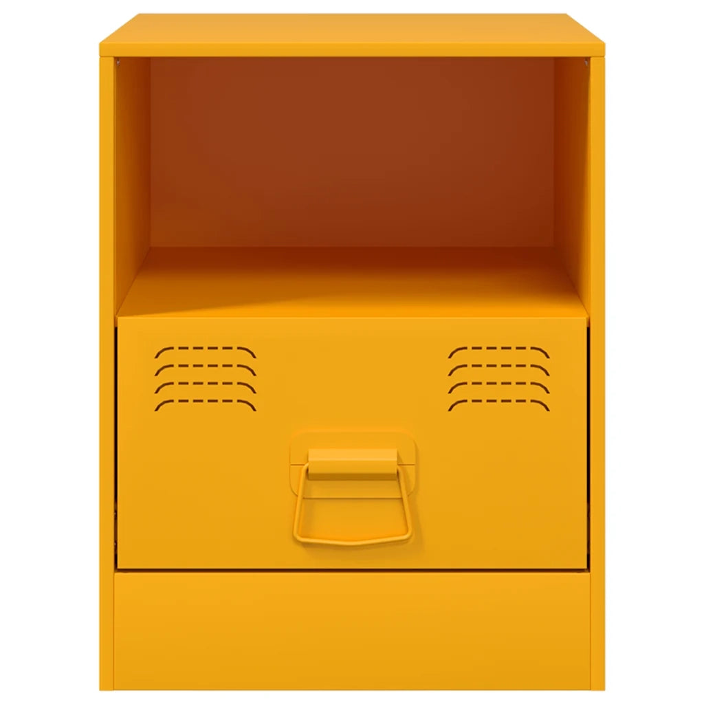 Set di 2 Comodini | Armadio da Notte | Mobiletto da notte Giallo Senape 34,5x39x44 cm in Acciaio