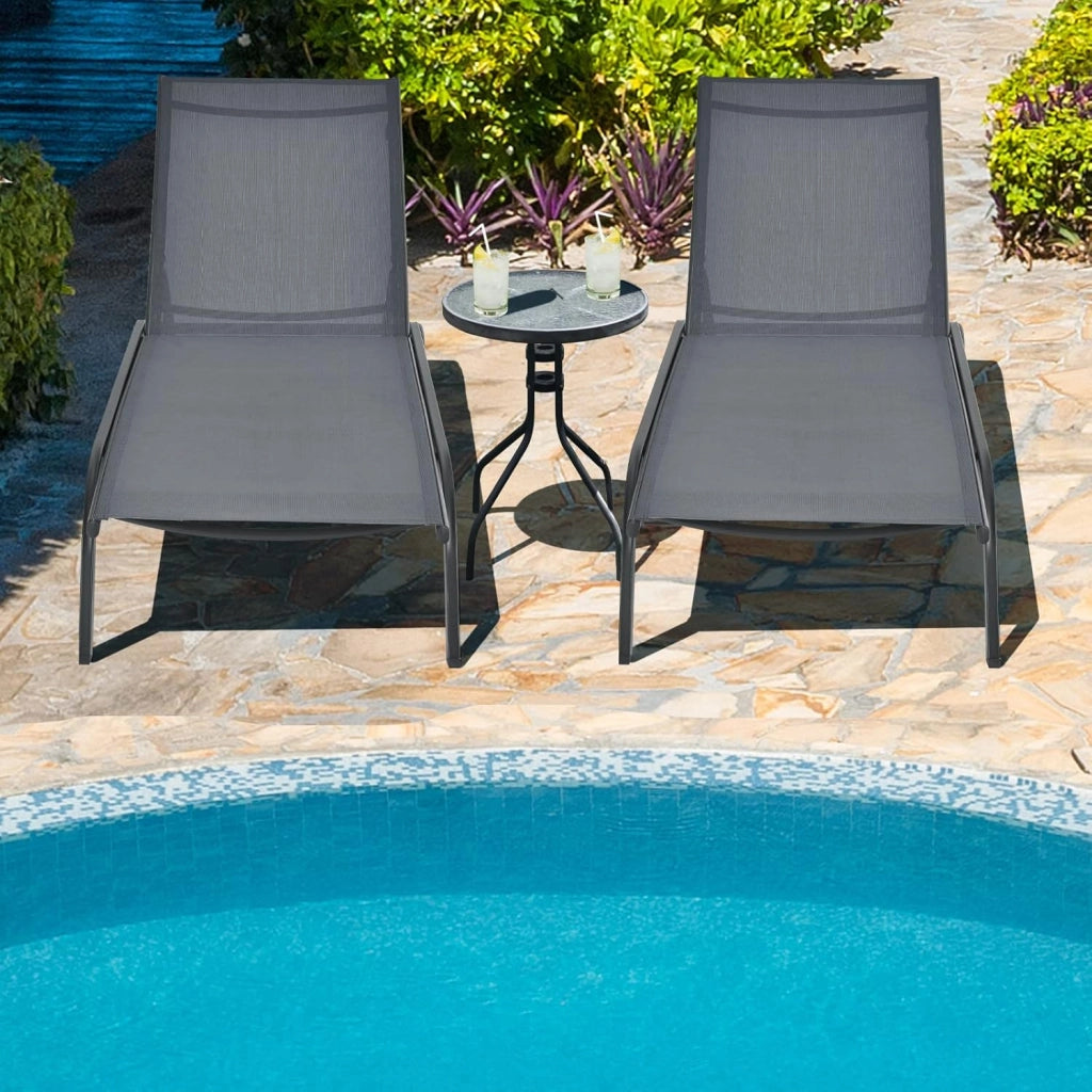 Lettino Prendisole con Ruote, Sdraio da Giardino Regolabile in 6 Posizioni, Struttura Metallica e Tessuto Traspirante, per Giardino, Piscina e Spiaggia, Portata 150 kg (1, Grigio)