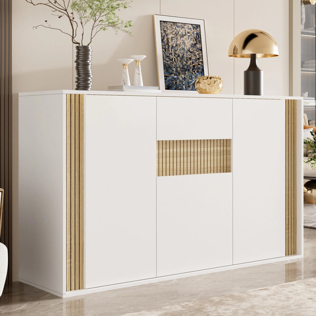Credenza con 3 ante; 1 cassetto e LED regolabile - per soggiorno - 140×40×82 cm