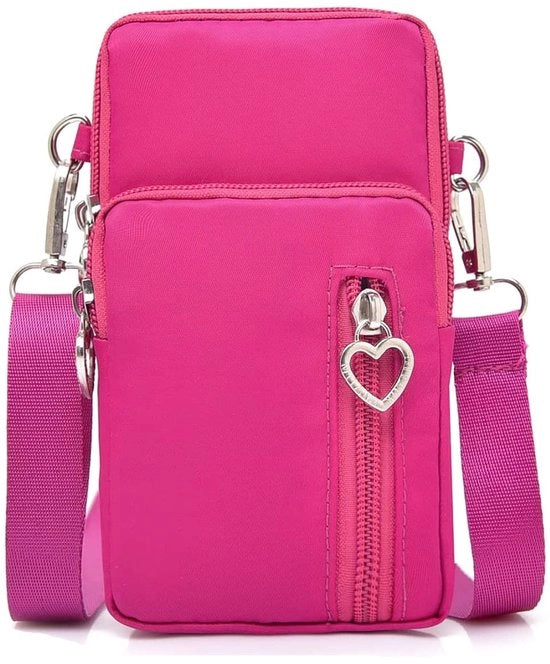 Borsa a Spalla per Telefono cellulare - Nylon - Compatta e Stilizzata - Rosso - Borsa da Telefono portatile - Ideale per uso quotidiano - Dimensioni compatte