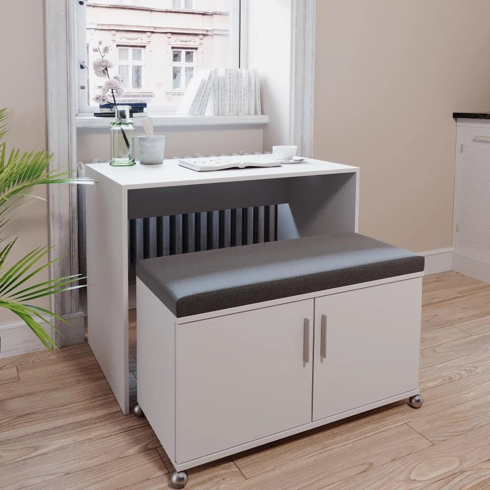 Scrivania con ruote Flona, Bianco, 93.2 cm, posizionabile in modo flessibile su ruote e allungabile