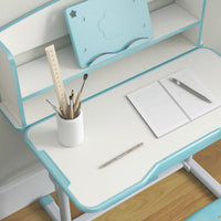 Banco Studio Scuola per Bambini 80x54,5x104 cm con Sedia Regolabile e Piano Inclinabile Blu