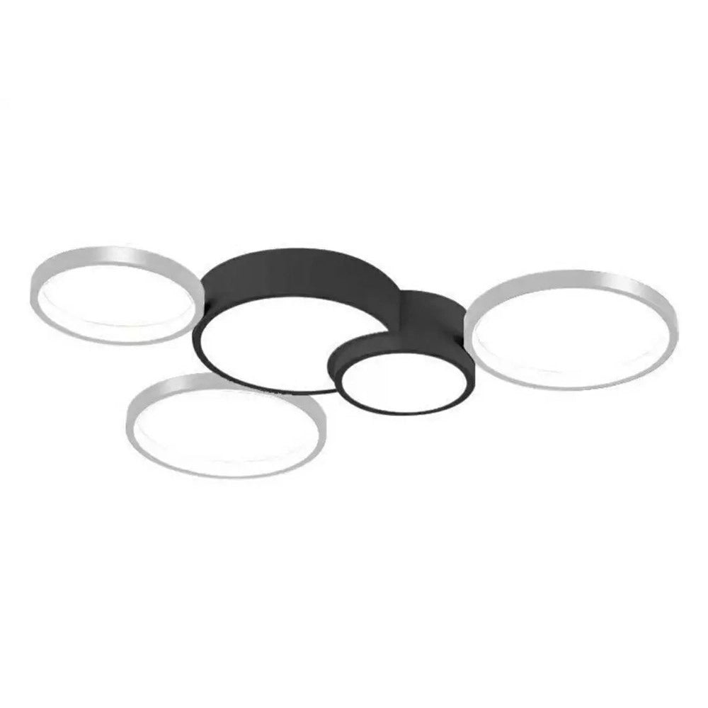 Trade Shop - Plafoniera Led 48w 5 Cerchi Argento Nero Lampada Soffitto Moderno Luce 6500k 70982 -