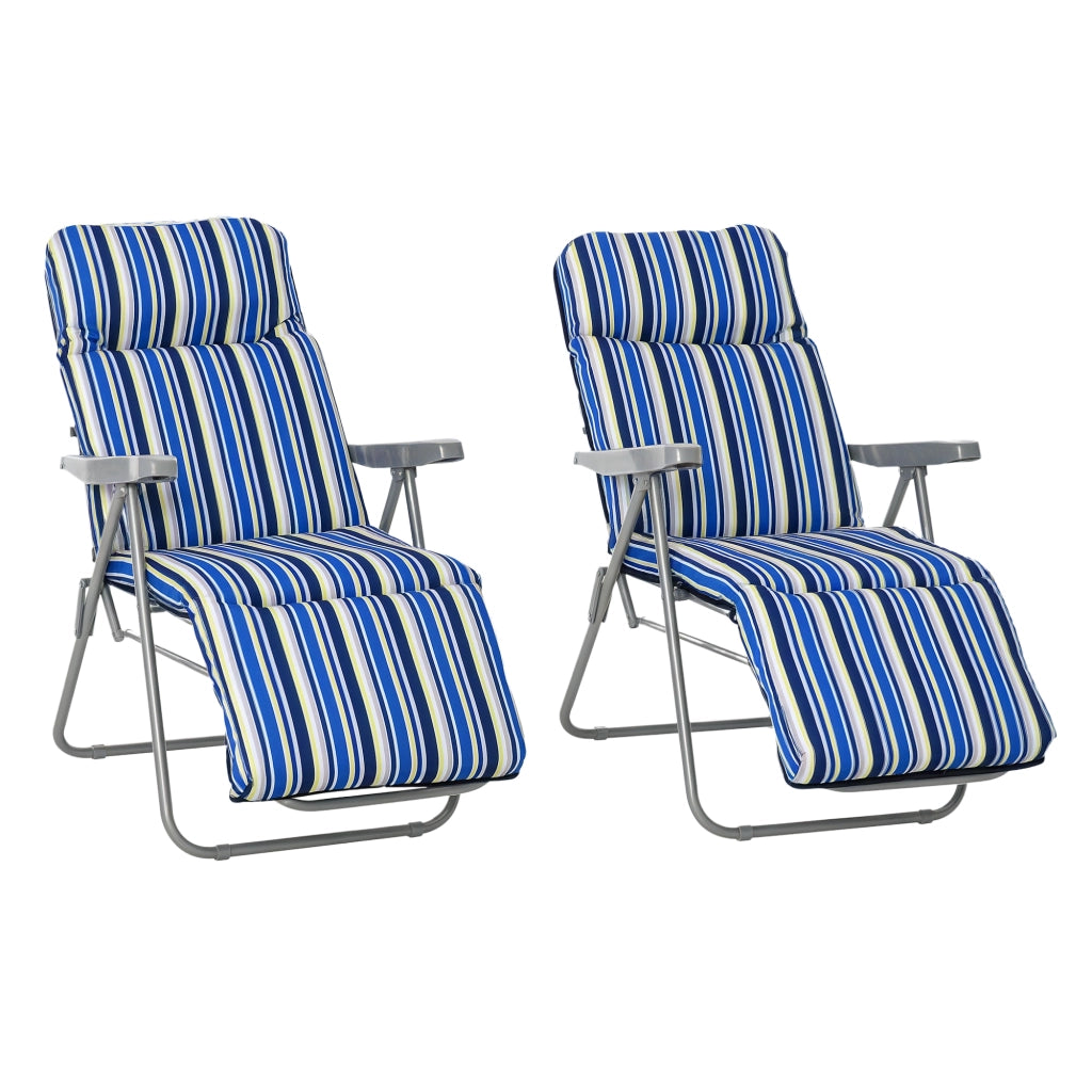 Set 2 Sdraio Pieghevoli con Schienale Regolabile a 5 Livelli, in Acciaio e Poliestere, 60x75x102 cm, Blu e Crema