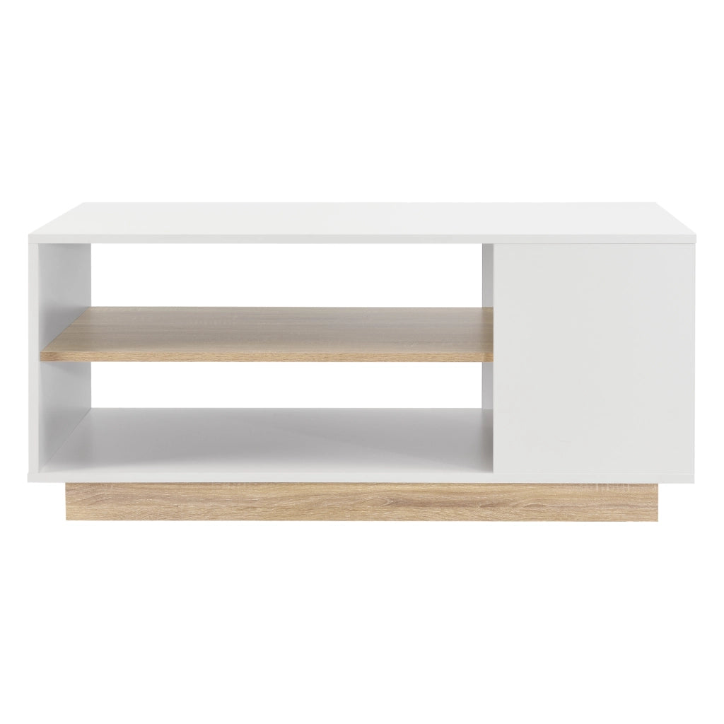 Tavolino Centrale Trelleborg da Salotto con Ripiano 100 x 60 x 46 cm - Bianco/Effetto Rovere [en.casa]