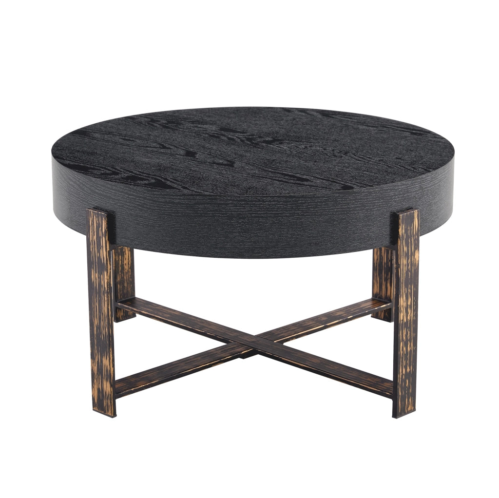Tavolino laterale rotondo ? 68 x 39 cm con struttura stabile; MDF e metallo nero