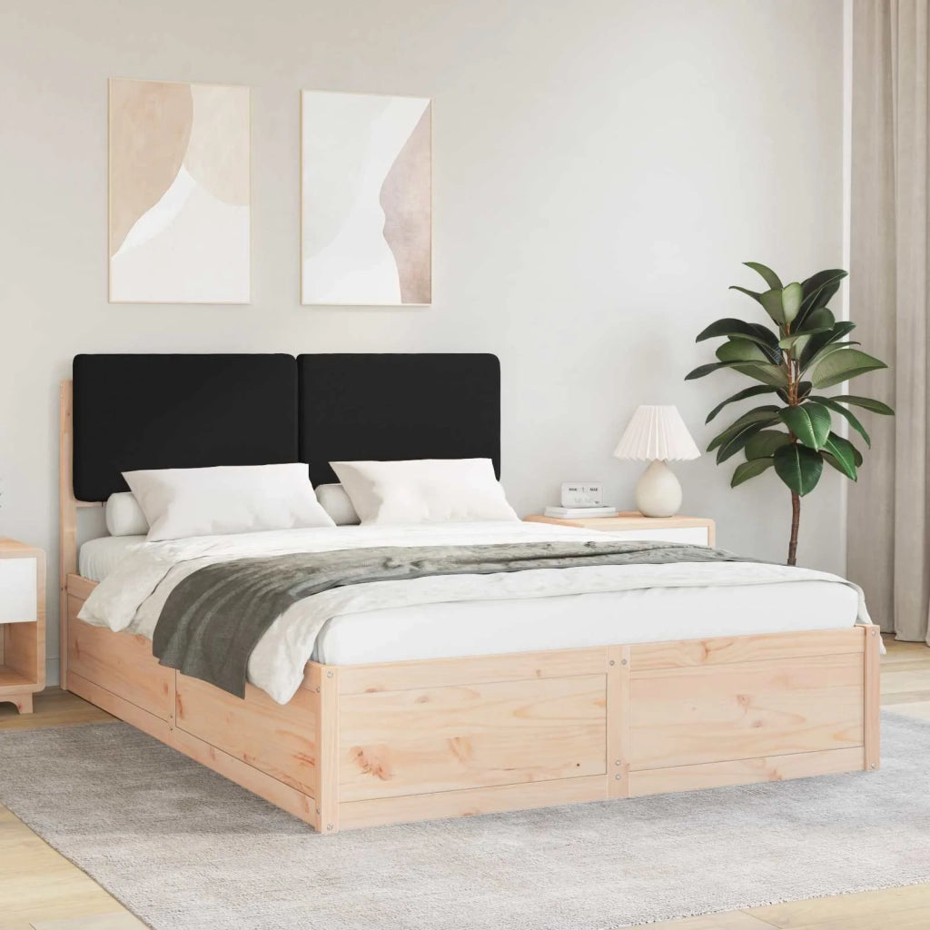 Letto con Testiera Rivestita Nero 135 x 190 cm Pino massello 3398171