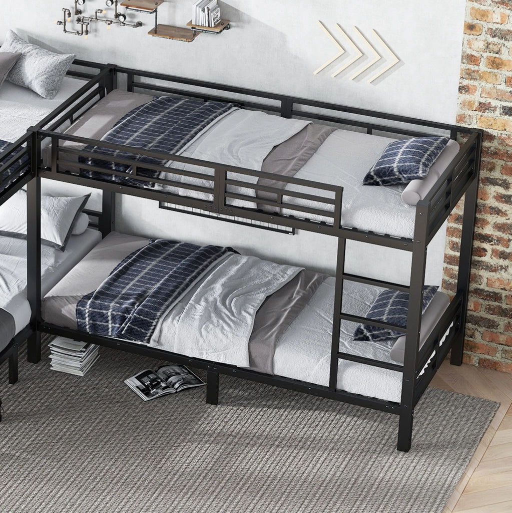 Letto a castello in metallo nero con scala a 3 gradini 90x200 cm e 140x200 cm