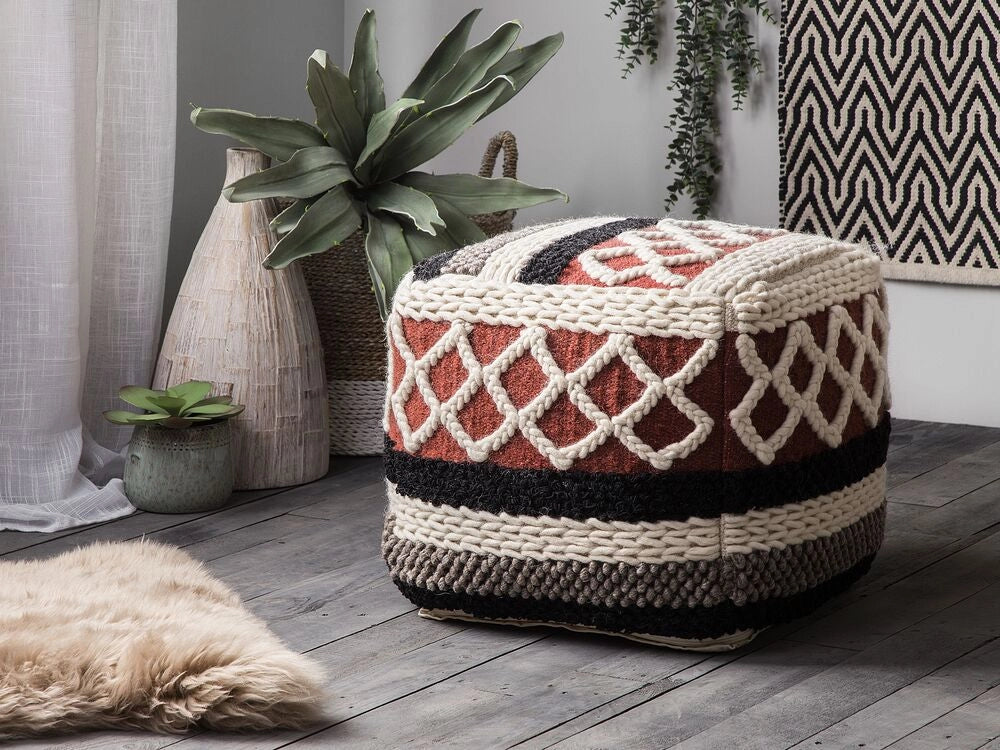 Pouf Multicolore in cotone intrecciato macramè Boho Rustico soggiorno