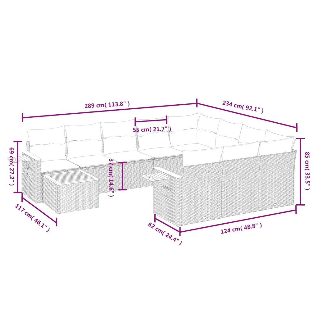 Set Divani da Giardino 11 pz con Cuscini in Polyrattan Nero 3259605
