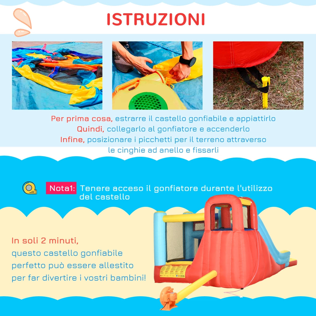 Casetta Gonfiabile per Bambini con Scivolo e Piscina ¨C zephmum ¨C 435x245x200cm