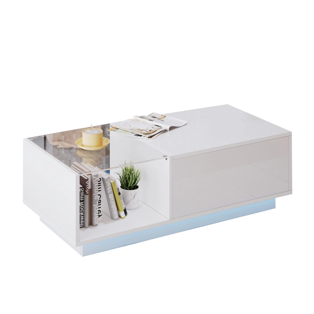 TAVOLO da Caffè Sollevabile 100x50 cm Bianco in Truciolato con LED