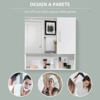 kleankin Armadietto Specchiera Pensile da Bagno in Legno con Mensole Regolabili, Mobile Bagno a 2 Ante e Ripiano Aperto, 54x15.2x55.3cm, Bianco