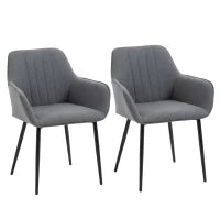 Set di 2 Sedie da Pranzo con Rivestimento in Lino Traspirante, Sedia Ergonomica da Cucina con Braccioli dello Schienale e Gambe in Metallo, Lino, 59.5 x 56.5 x 81cm, Grigio Scuro