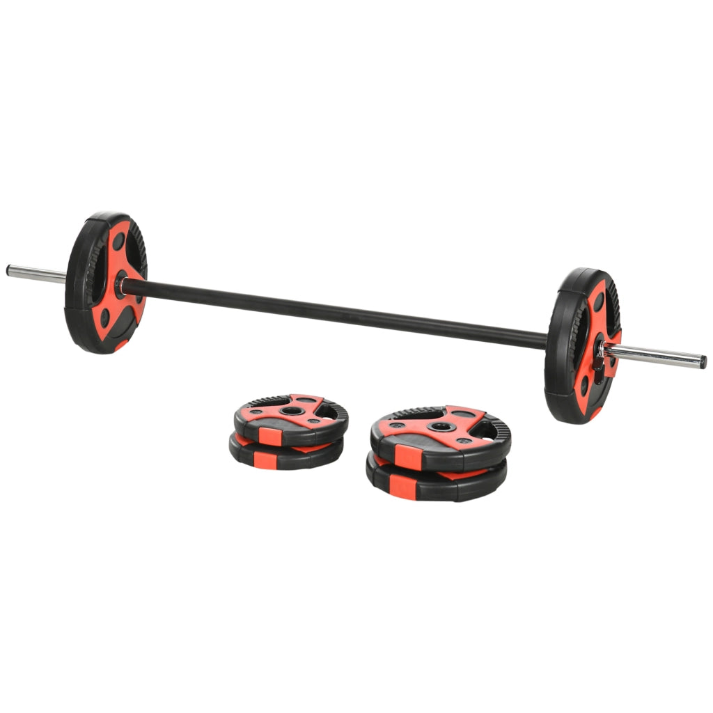 Set Bilanciere e Dischi da 20kg totali con Impugnatura in PU Antiscivolo, ?17x140 cm, Nero e Rosso