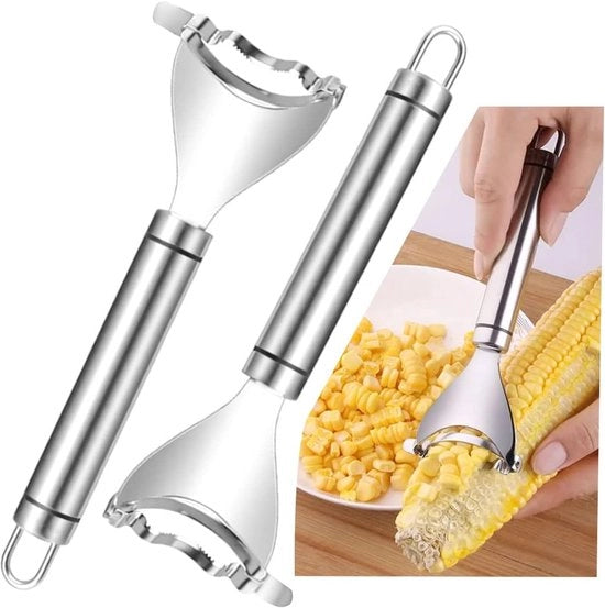 Due pezzi - Strumento per la rimozione dei semi di mais - Pelle per coltello di mais in acciaio inossidabile - Gli strumenti per la cucina - Robusto e duraturo - Non si ossida facilmente - Argento - 18*6 cm - Adatto per la cucina