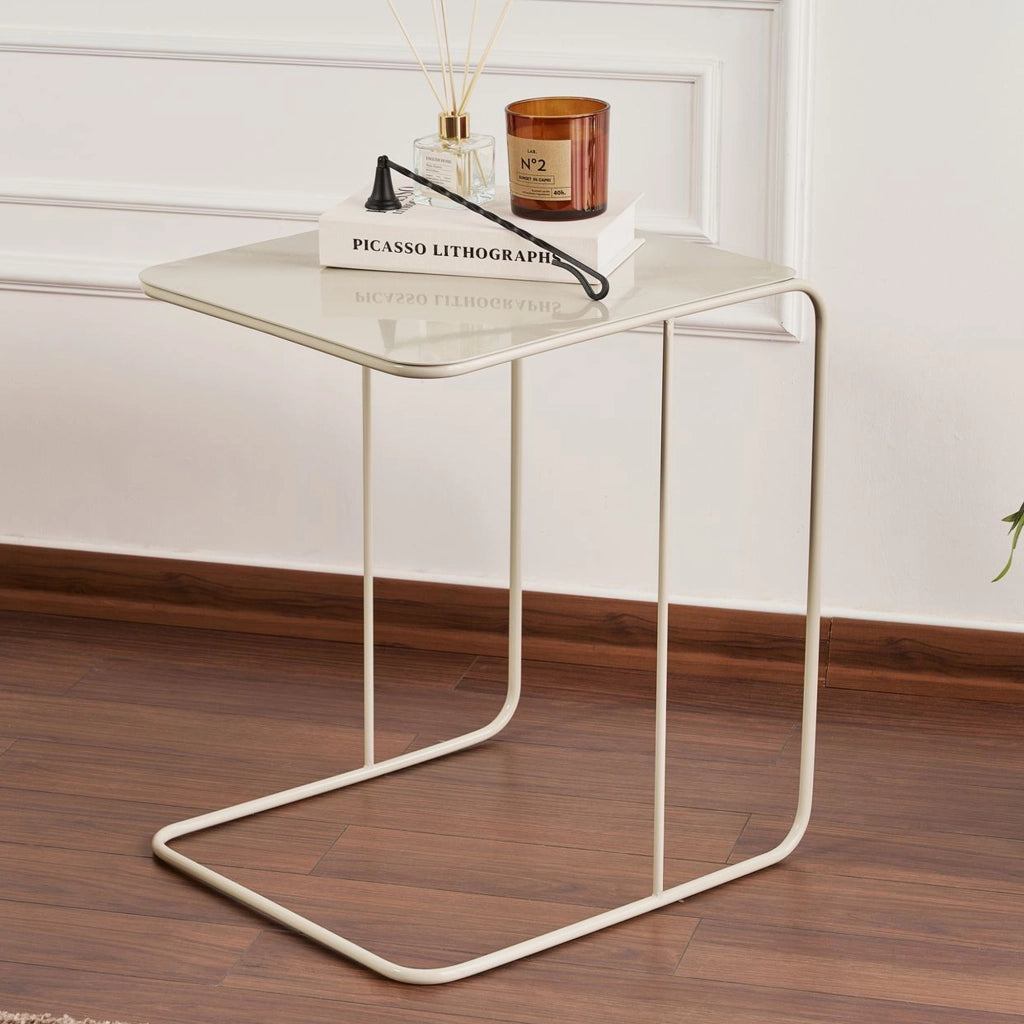 Cattaneo, Tavolino da Salotto Effetto Lucido, 47x46x57h cm Bianco Crema