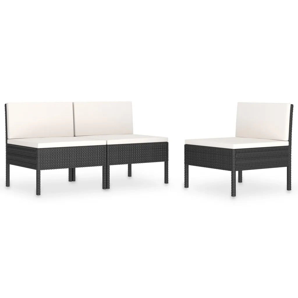 Sedie da Giardino 3 pz con Cuscini in Polyrattan Nere cod mxl 23071