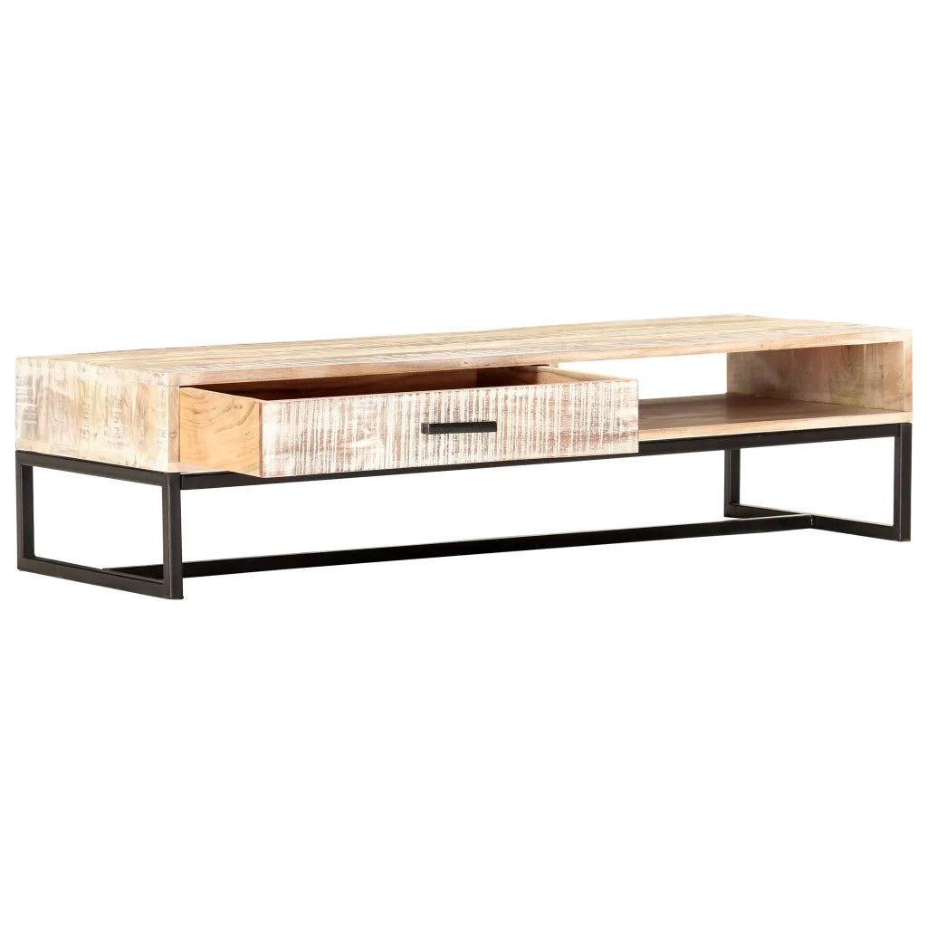 Tavolino da Salotto Bianco 117x50x30cm Legno Massello di Acacia 287329
