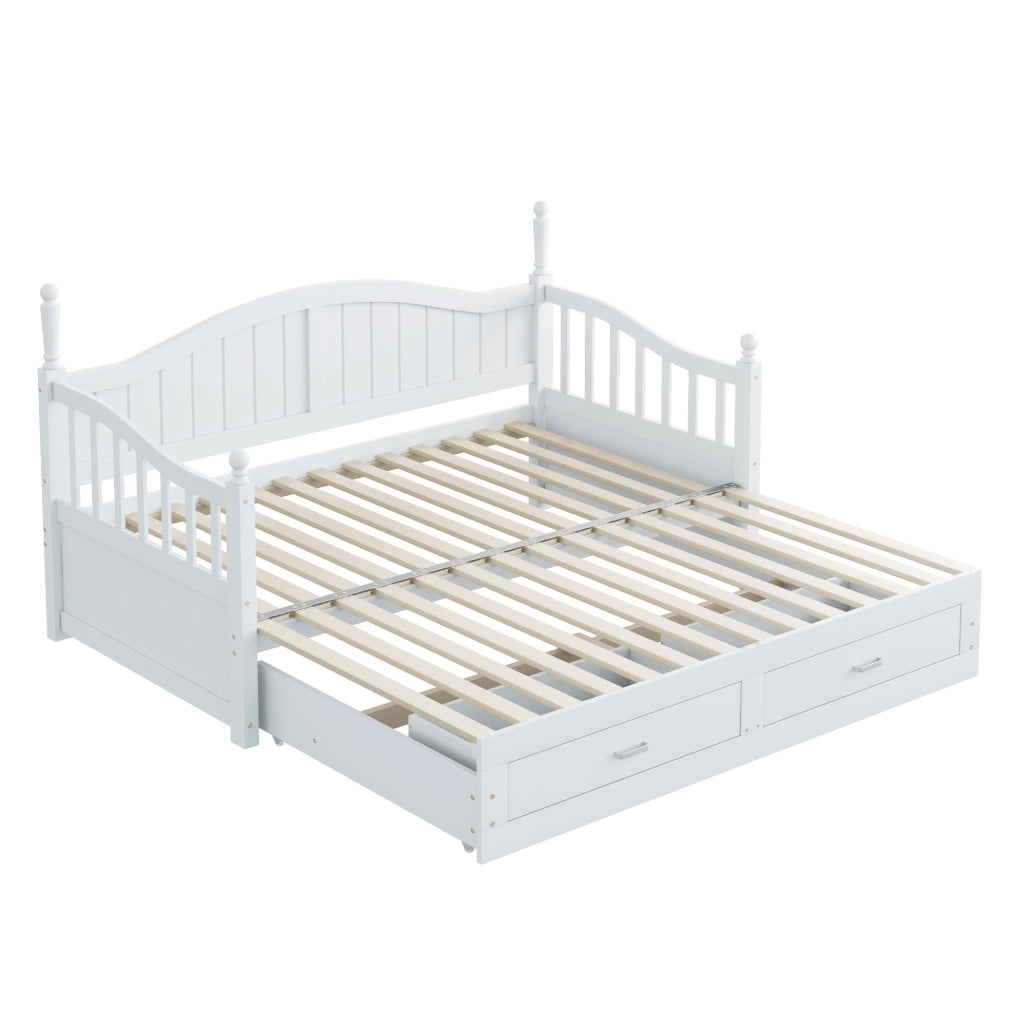 Divano letto estraibile 90x190 cm con cassetti e rete a doghe in legno bianco