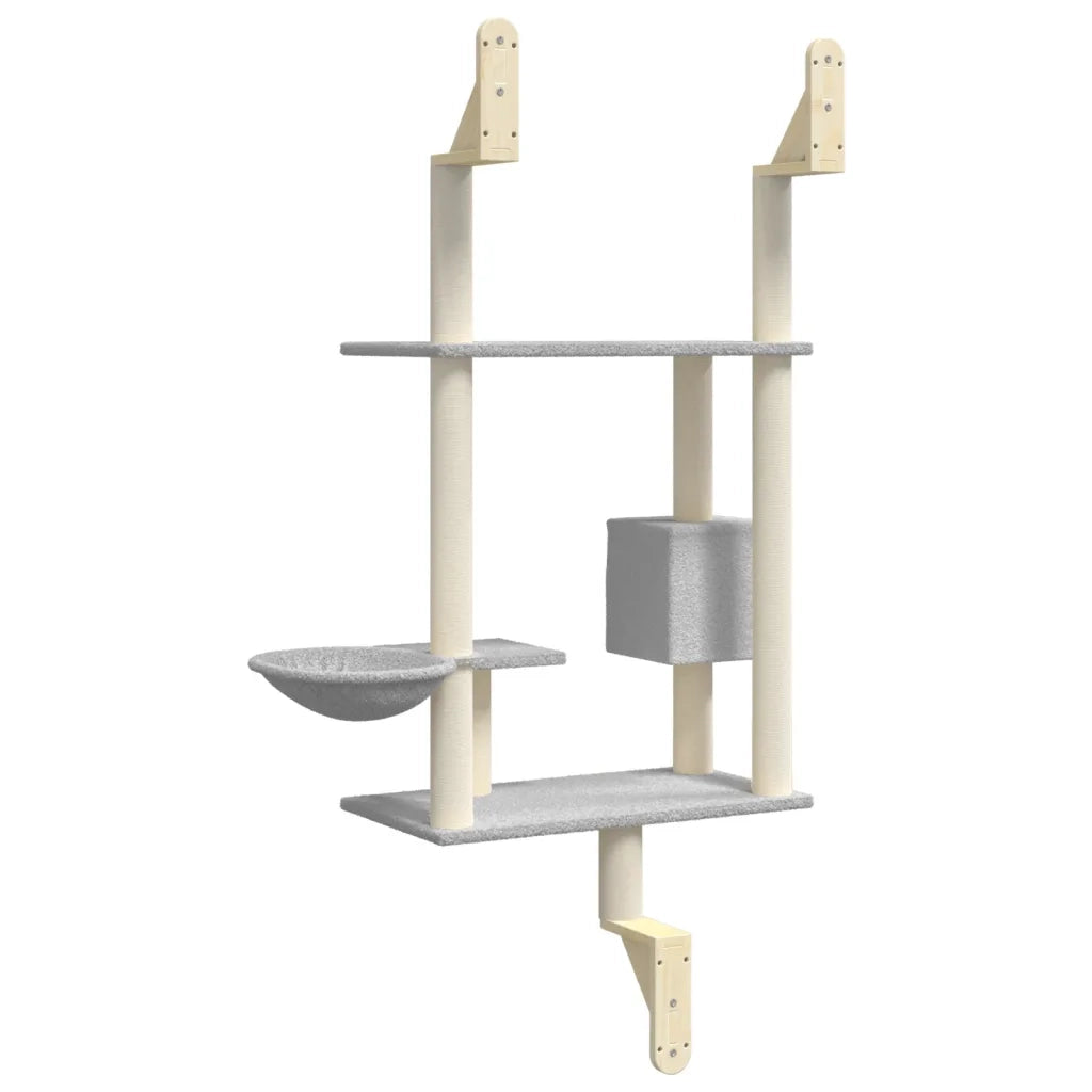 vidaXL Albero per Gatti con Tiragraffi a Parete Grigio Chiaro 153 cm