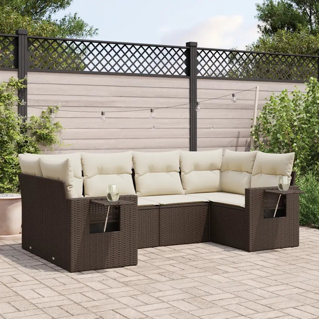 Set Divano da Giardino 6 pz con Cuscini Marrone in Polyrattan 3220582