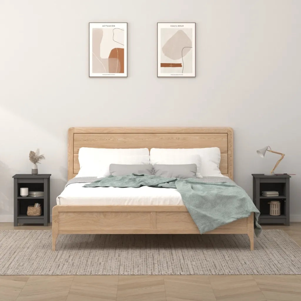 Comodini 2 pz Grigi 40x35x55 cm in Legno Massello di Pino 820961