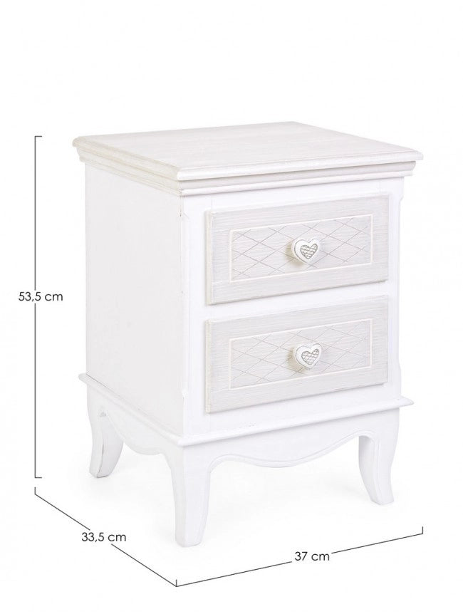 Cassettiera 2 Cassetti Legno Bianco Shabby da Interno - CAROLINE