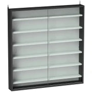 Bacheca Portaoggetti a 5 Ripiani Regolabili in Legno con Ante in Vetro, 80x9.5x83 cm, Bianco e Nero