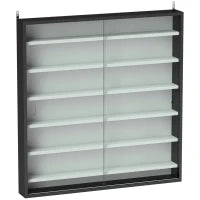 Bacheca Portaoggetti a 5 Ripiani Regolabili in Legno con Ante in Vetro, 80x9.5x83 cm, Bianco e Nero