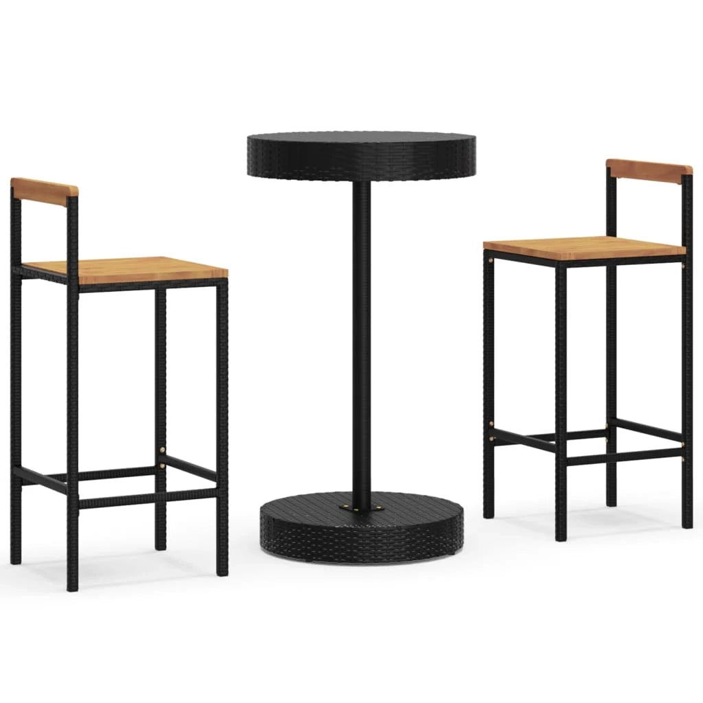 Set da bar da giardino 3 pezzi mobili da esterno per patio polyrattan nero/legno massello di acacia 02_0013478