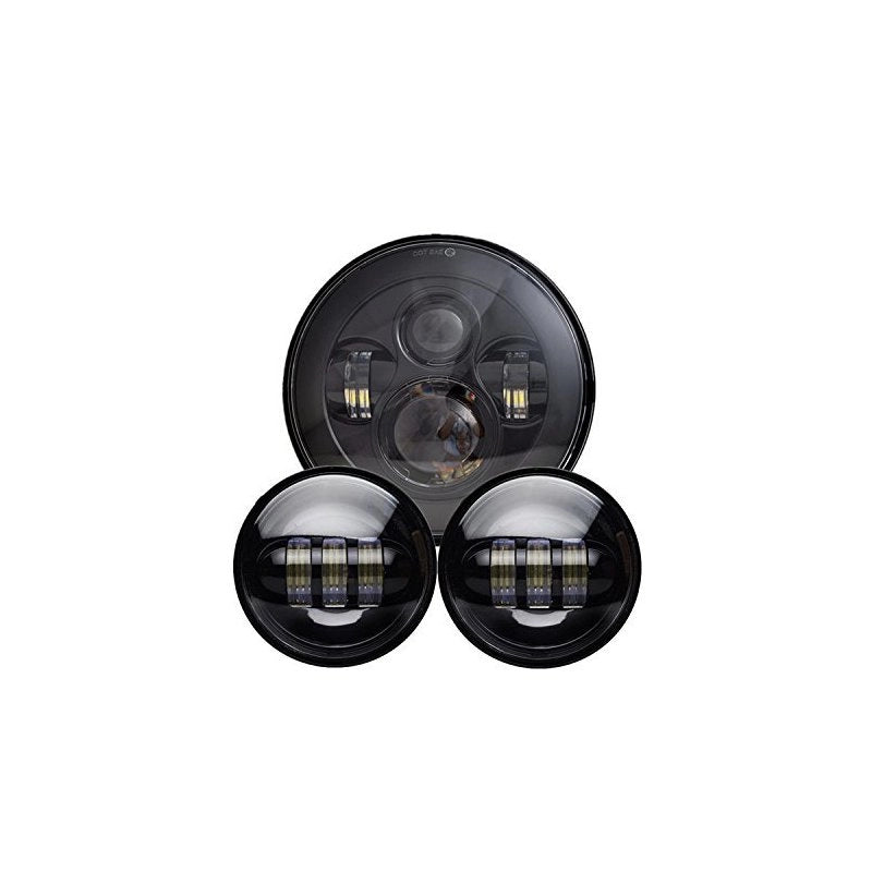 Faro Led 7 Pollici 40W Headlight Proiettore + 2 Luci Led 4,5 Pollici 30W Fendinebbia Compreso Staffa di Fissaggio Per Moto Harley Davidson