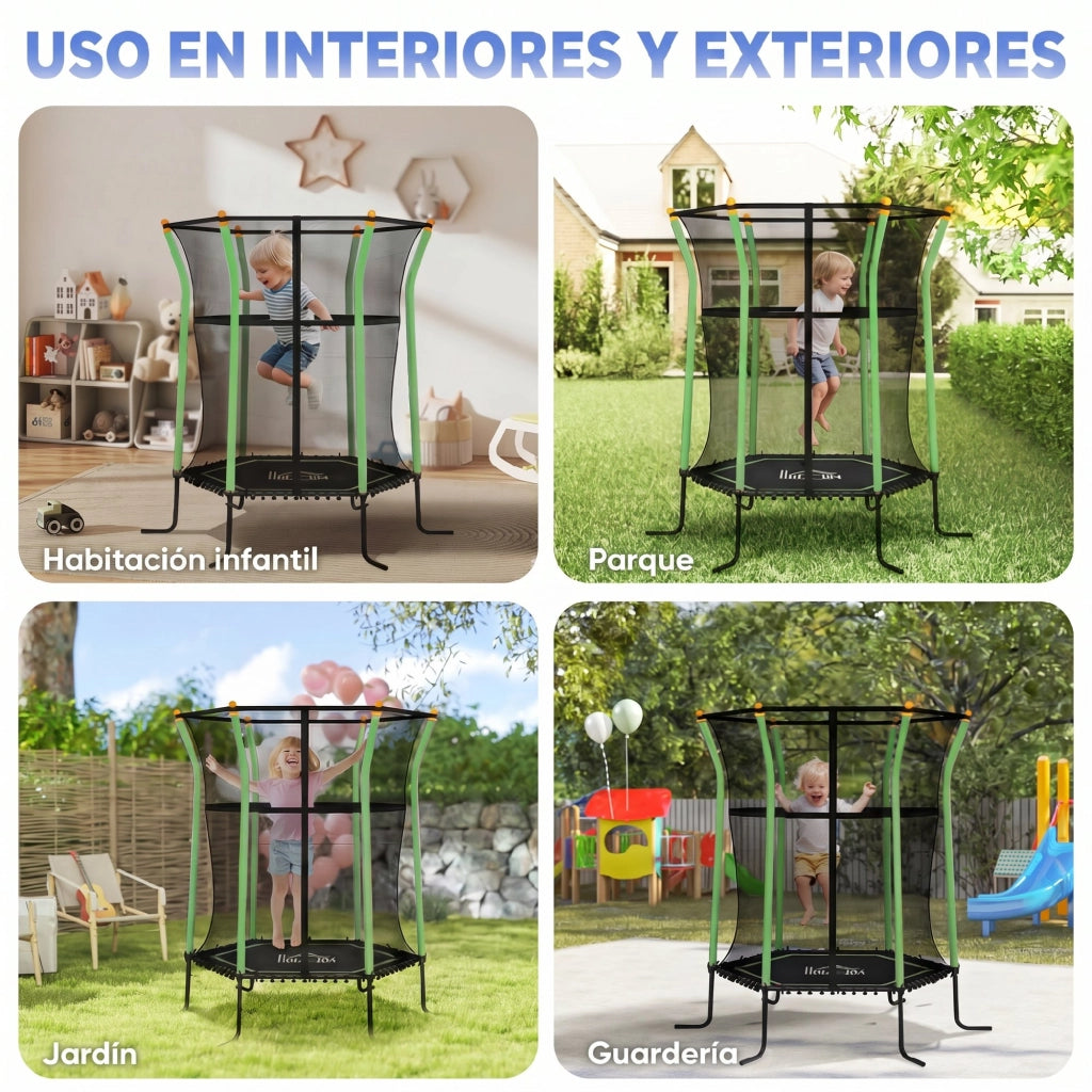 Trampolino Elastico per Bambini con Rete di Sicurezza ¨C zephmum ¨C Verde ?163,5x190 cm