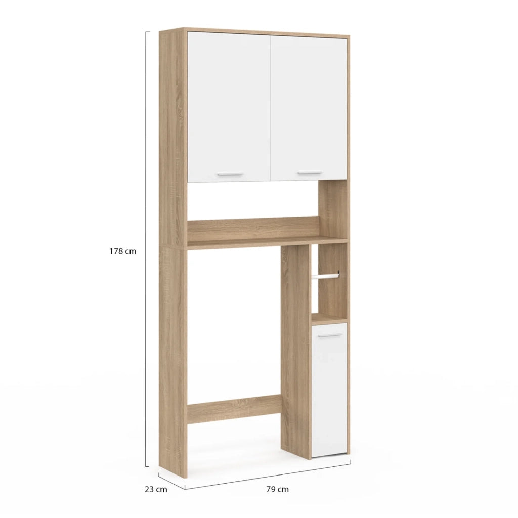 IDMarket - Scaffalatura WALLIS in faggio e bianco con piano per WC