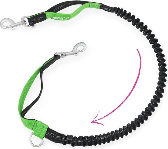 Cinturino jogging per cani con cinturino per l'anca, maniglia regolabile con cinturino per corsa, cinturino elastico e riflettente in set, nero/verde