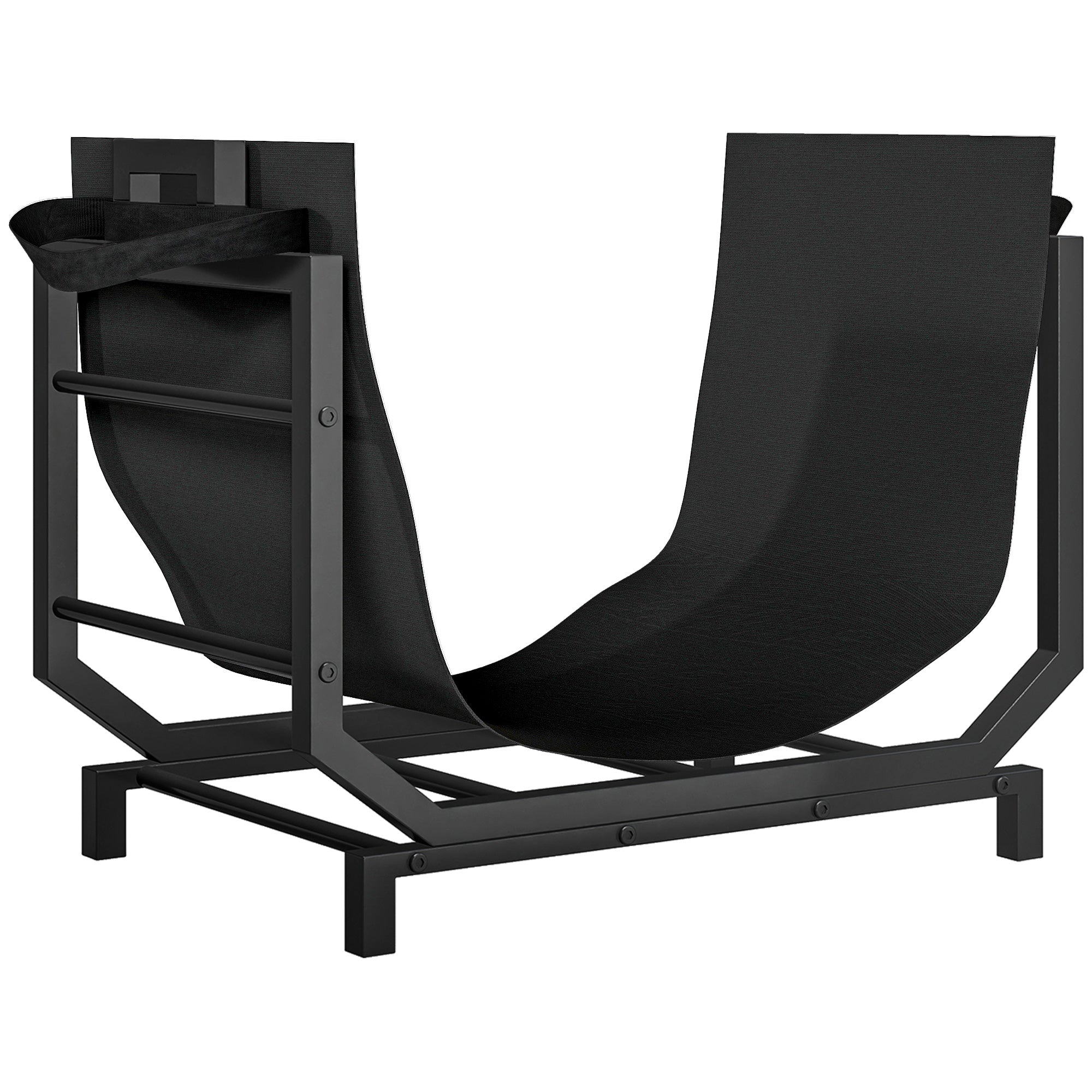 Porta Legna da Interno Esterno in Metallo con Borsa Oxford 53x33x43 cm Nero