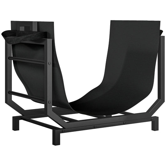 Porta Legna da Interno Esterno in Metallo con Borsa Oxford 53x33x43 cm Nero