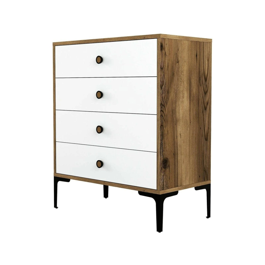 Cassettiera Molly, Settimino multiuso, Comò camera da letto, Mobile con cassetti, 76x40h91 cm, Noce e Bianco