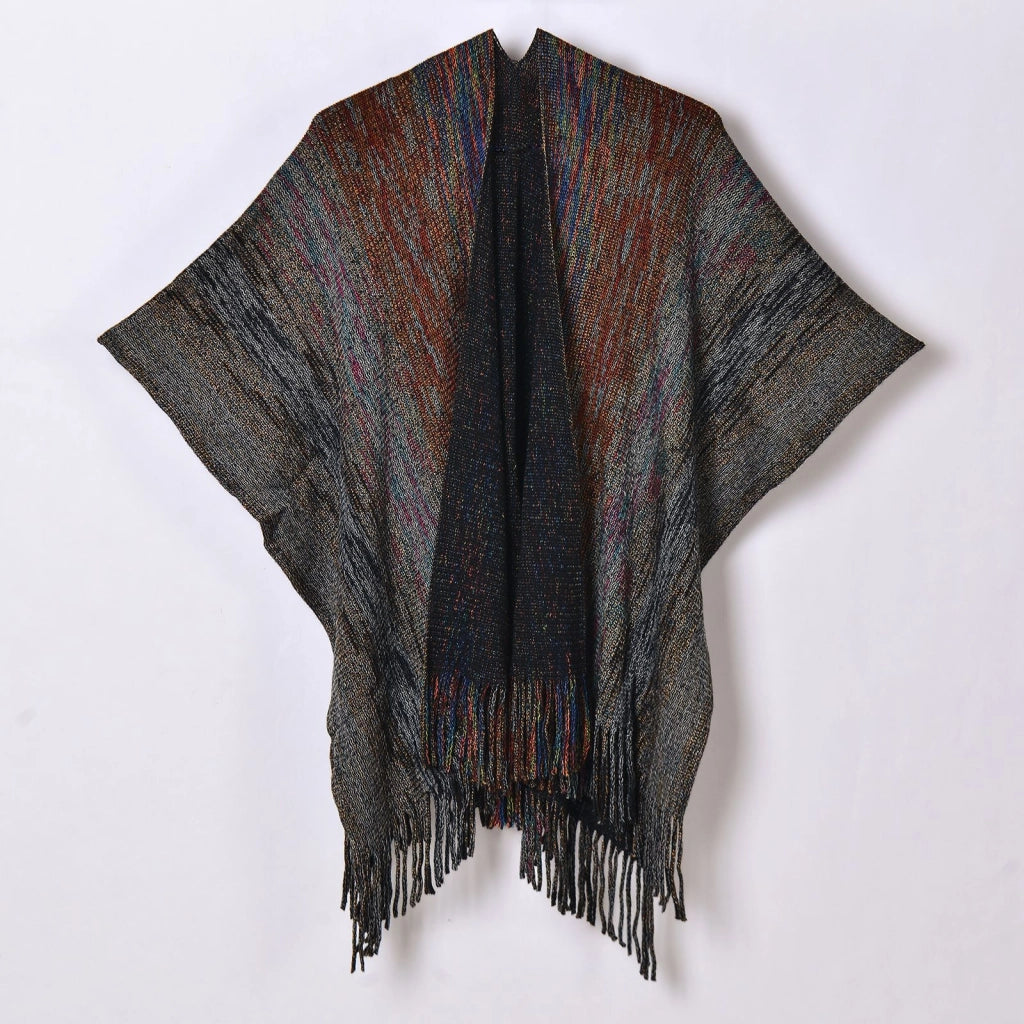 Cardigan/mantellina da donna con spacco e frange