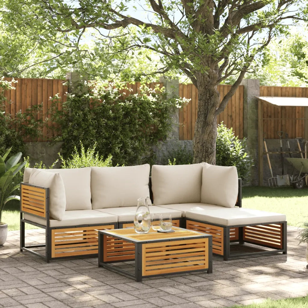 vidaXL Set Divano da Giardino 5 pz con Cuscini Legno Massello Acacia