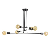 Lampadario Industrial 6 Luci Multiplo In Acciaio Nero A Bracci