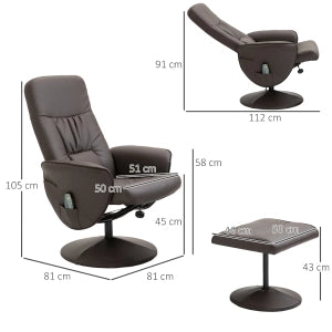 Poltrona relax TV con funzione reclinabile, 360° girevole, 10 punti massaggio, marrone