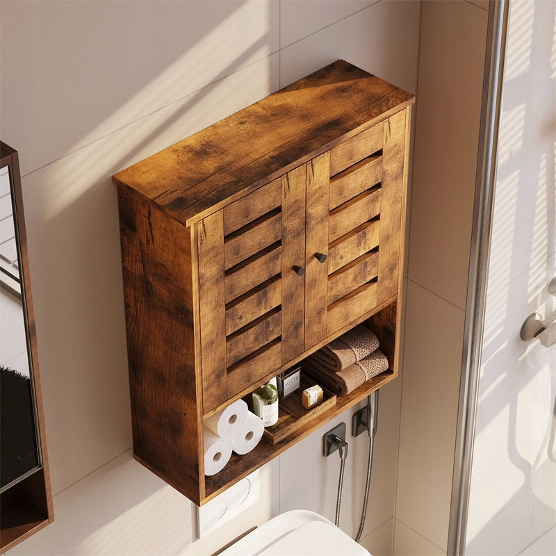 Mobile da bagno sospeso in bronzo rustico con ripiano e montante a muro in stile loft da 60 cm