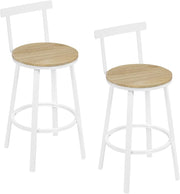 Sgabelli Cucina Set di 2, Sgabelli da Bar per Colazione, con Poggiapiedi e Schienale, Struttura in Metallo, Effetto Legno Chiaro