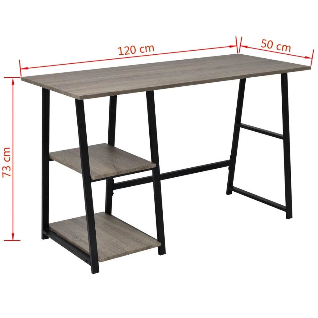 Scrivania/mobile da lavoro per computer con 2 ripiani grigio e rovere 0502078