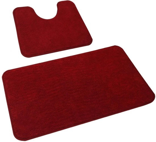 Set di tappeti da bagno 2 pezzi, tappeto da bagno morbido a microfibra con foro, tappeto antiscivolo da bagno, set di tappeti da bagno lavabili rosso, 50x80 + 50x40 cm