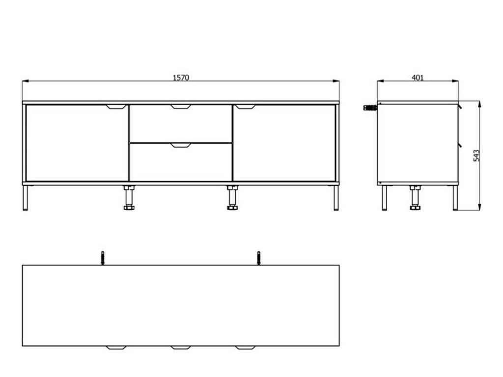 Raiano, Mobile Porta tv 2 Cassetti, 157x40x54.5h cm Marrone Rovere Nodi