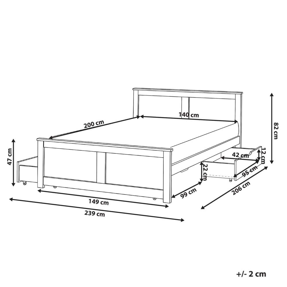 Letto matrimoniale in legno di Pino Bianco con testiera 180 x 200 cm stile minimalista